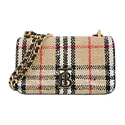 BURBERRY Lola TB LOGO 經典格紋毛料迷你鏈帶肩背/斜背包 卡其