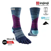 injinji 女 Trail野跑避震吸排五趾中筒襪FX M-L 暮夜藍