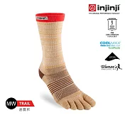 injinji TRAIL女野跑避震吸排五趾中筒襪 M-L 褐色