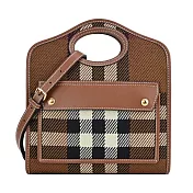 BURBERRY  Horseferry系列經典格紋帆布Pocket手提/斜背包(迷你)  棕色