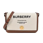 BURBERRY  Horseferry 印花帆布及皮革翻蓋斜背包 米白