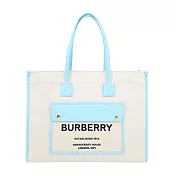 BURBERRY   新款 Freya 帆布拼接皮革中款手提/肩背包 米X冷天藍色