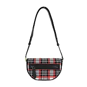 BURBERRY Olympia經典格紋帆布翻蓋斜揹包 黑色