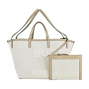 BURBERRY  Femininity系列刺繡LOGO帆布子母托特包 米白