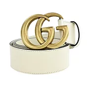 GUCCI GG Marmont 皮革仿舊雙G扣皮帶 米白75CM