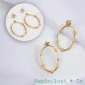 Wanderlust+Co 澳洲品牌 鑲鑽星星耳環 前後扣金色橢圓耳環 可多種配戴 Astral