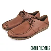 【GREEN PHOENIX】男 休閒鞋 休閒皮鞋 張菲鞋 穆勒鞋 後踩兩穿 全真皮 吸震減壓 台灣製 EU40 咖啡色