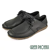 【GREEN PHOENIX】男 休閒鞋 休閒皮鞋 張菲鞋 穆勒鞋 後踩兩穿 全真皮 吸震減壓 臺灣製 EU39 黑色