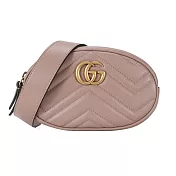GUCCI GG Marmont 絎縫牛皮拉鍊手拿/腰/斜揹包 裸粉/75cm
