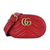 GUCCI GG Marmont 絎縫牛皮拉鍊腰包/腰包(大款) 紅色