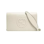 GUCCI SOHO系列經典GG牛皮鍊帶翻蓋斜揹包 白色