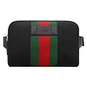 GUCCI  Techno 經典綠紅綠織物帆布腰包 黑色
