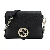 GUCCI GG Marmont系列 經典雙G LOGO小牛皮鏈帶風琴包 黑色