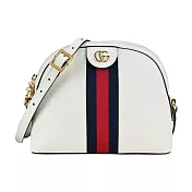 GUCCI 經典Ophidia系列織帶牛皮拉鍊貝殼包 白色