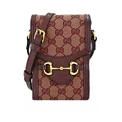 GUCCI 1955 Horsebit馬銜釦牛仔帆布手機斜背包 酒紅