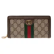 GUCCI 經典Ophidia GG帆布拉鍊長夾 卡其棕