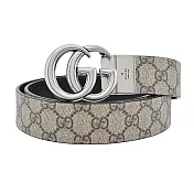 GUCCI 經典GG Marmont 印花帆布雙面用皮帶 卡其90CM