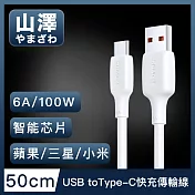 山澤 USB to Type-C 6A 100W蘋果/三星/小米超速充電傳輸線 50cm