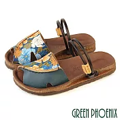 【GREEN PHOENIX】女 涼鞋 拖鞋 全真皮 魚口 兩穿 手工 臺灣製 EU38 藍色