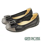 【GREEN PHOENIX】女 娃娃鞋 包鞋 便鞋 真皮 平底 蝴蝶結 台灣製 67 黑色