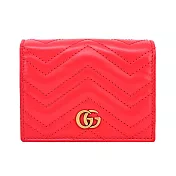 GUCCI GG Marmont 絎縫牛皮暗釦短夾 紅色