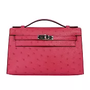 HERMES 銀釦 鴕鳥皮 Kelly Mini Pochette 迷你一代凱莉包/手提包_展示品 (粉色)