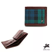df bagschool - sandia polo經典綠格系列牛皮抽取活動式內卡夾長短拉錬皮夾 綠格