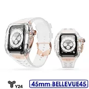 【送品牌精美提袋】Y24 Apple Watch 45mm BELLEVUE45 透明/玫瑰金 尼龍防水錶殼/矽膠錶帶