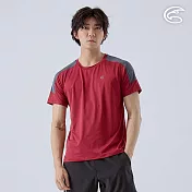 ADISI 男緹花洞洞圓領排汗抑菌消臭上衣 AL2411060 (M-2XL)｜透氣 吸濕排汗 快乾 輕量 彈性 排汗衣 M 酒紅/深灰