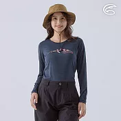 ADISI 女輕薄棉感快乾圓領長袖圖T AL2311123 (S-2XL)｜輕量 吸濕排汗 速乾 彈性 透氣 排汗衣 XL 雙色藏青