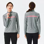 ADISI 女半門襟涼感智能纖維速乾長袖上衣AL2111138 (S-2XL) / 吸濕排汗 快乾 單向導濕 涼感 排汗衣 2XL 雙色深灰