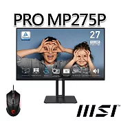 【滑鼠組】msi微星 PRO MP275P 27型 美型螢幕(27型/FHD/HDMI/IPS/喇叭)