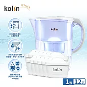 kolin 歌林 四重精濾濾水壺 3.8L (+濾芯12入/34個月/適用Brita) (白色)