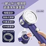 【蓮蓬頭+1.5米軟管】一鍵止水三檔增壓過濾淨水蓮蓬頭【APEX】(三檔增壓蓮蓬頭/按摩蓮蓬頭/ /三檔 /增壓 #花灑 /浴室用/節水蓮蓬頭) 寶石藍