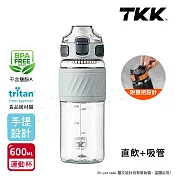 【TKK】美國進口Tritan 哈崙系列 手提式 直飲+吸管 運動水壺 隨身杯 600ML 遠山灰