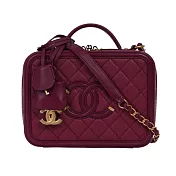 CHANEL Vanity Case 牛皮手提/肩背中型二用化妝箱 展示品 (酒紅色)