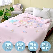 義大利La Belle《Sanrio-花漾雙星仙子》海島針織棉可水洗抗菌暖暖被150*195CM+大容量洗衣袋1入(超值組合)