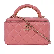 CHANEL 金色CC Logo 小羊皮手提/斜背二用化妝包 展示品 (粉色)