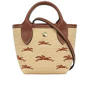 LONGCHAMP XS號 LE PANIER PLIAGE 滿版草編迷你二用包 (棕色)