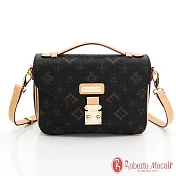 Roberto Mocali - 義大利諾貝兔黑金花紋系列百搭單肩斜背鎖扣小方包 黑金花紋