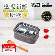 CookPower鍋寶 匠造系列 可微波強化玻璃蓋雙格雙格不鏽鋼保鮮盒600ml二入組