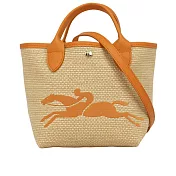 LONGCHAMP S號 LE PANIER PLIAGE 草編二用包 (杏桃色)