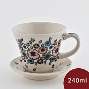 波蘭陶 繽紛花環系列 寬口茶杯杯盤組 240ml 波蘭手工製 馬克杯 咖啡杯 水杯