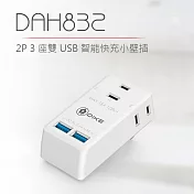 【DIKE】2P3座雙USB智能快充小壁插 (DAH832WT)