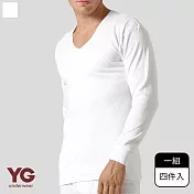 【YG 天鵝內衣】4件組保暖速乾U領長袖(排汗保暖-男內衣) M 白色