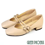 【GREEN PHOENIX】女 跟鞋 包鞋 便鞋 奶奶鞋 瑪莉珍 方頭 OL 通勤 真皮 US6 粉紅色