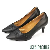 【GREEN PHOENIX】女 跟鞋 包鞋 高跟 尖頭 OL 面試 通勤 台灣製 US4.5 黑色