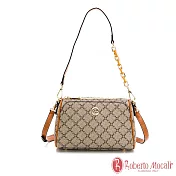 Roberto Mocali - 義大利諾貝兔經典方格系列多隔層肩背側背方包 卡其