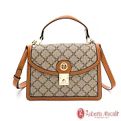 Roberto Mocali - 義大利諾貝兔經典方格系列方形鎖釦手提側背包 卡其