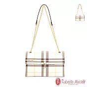 Roberto Mocali - 義大利諾貝兔優雅格紋系列貓咪水鑽單肩斜背方包 米白